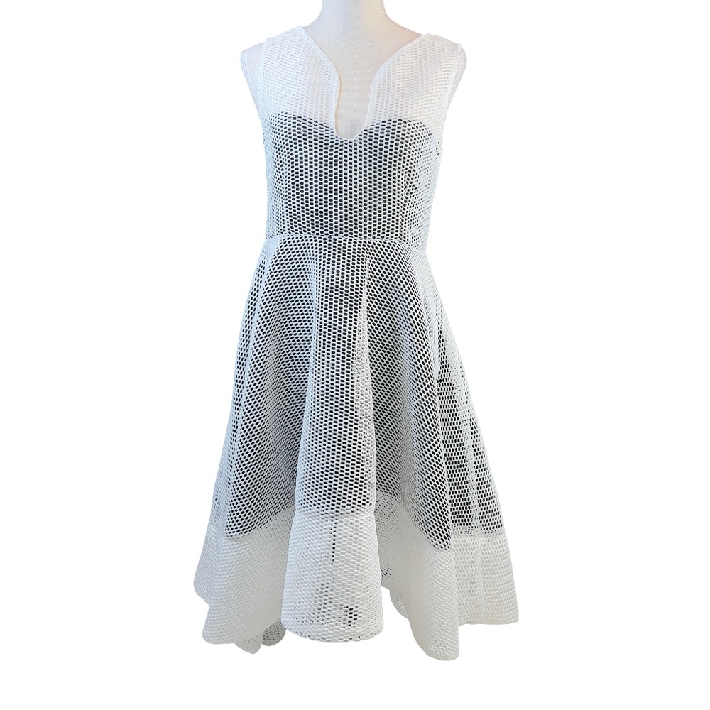 #A331 FT INC White 3D Mesh Fit & Flare Midi Hi-Lo Dress Sleeveless (Free Size) - Picture 3 of 8